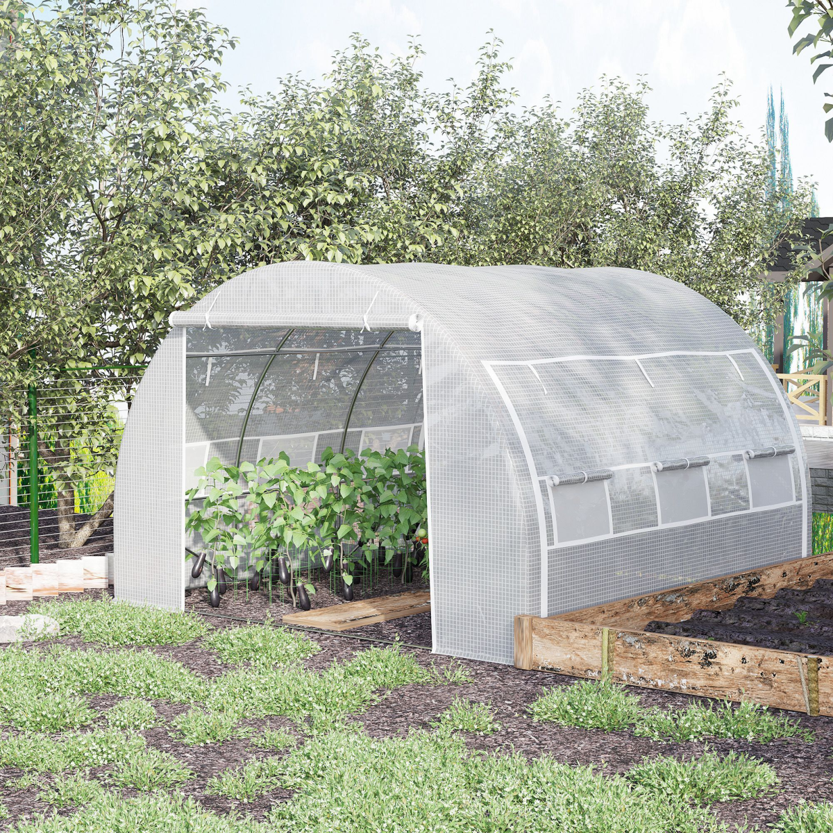 3x3x2m Walk-In Steel-Frame Polytunnel Greenhouse - White