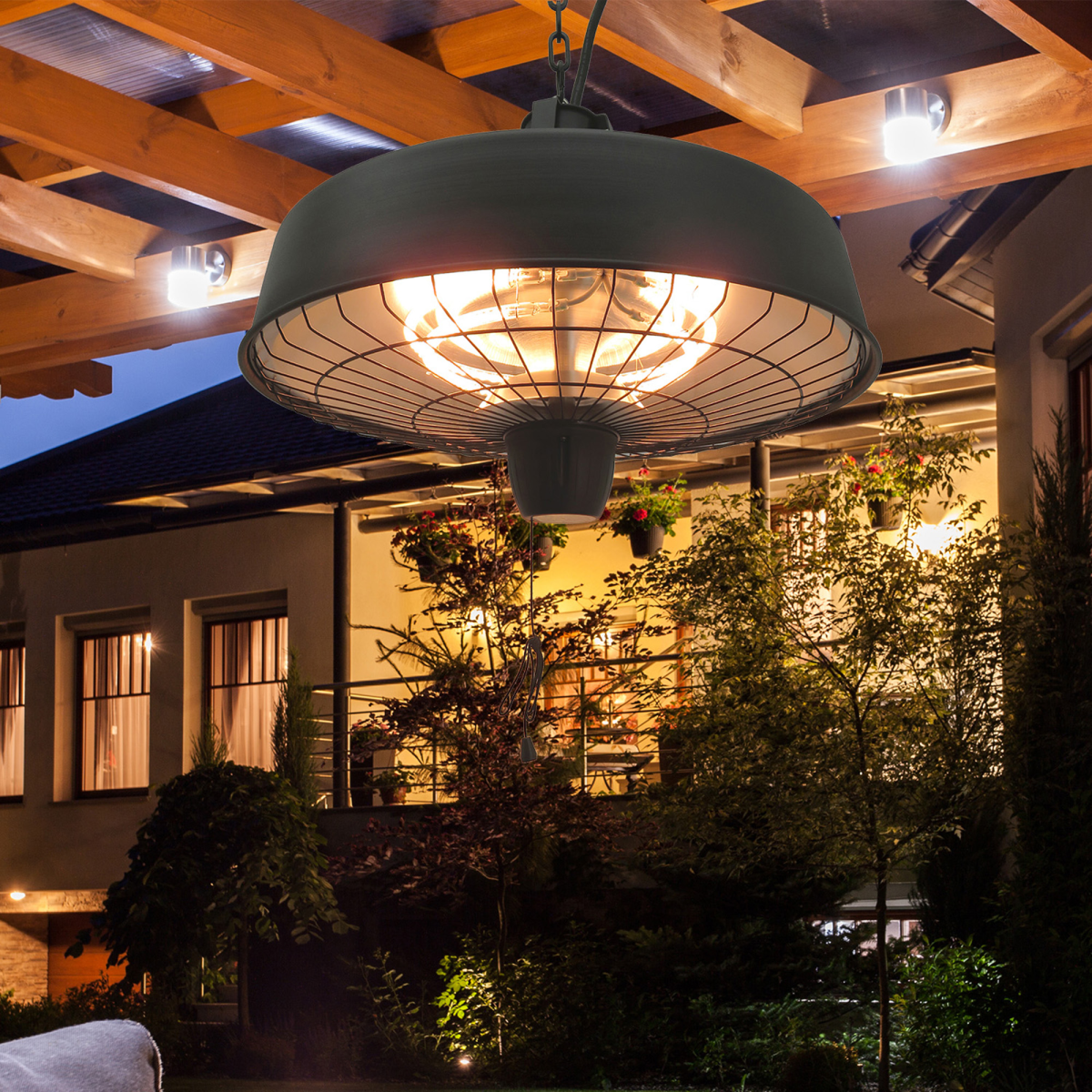 Versatile Hanging Infrared Heater: 1000/2500W Halogen Light for Year-Round Comfort