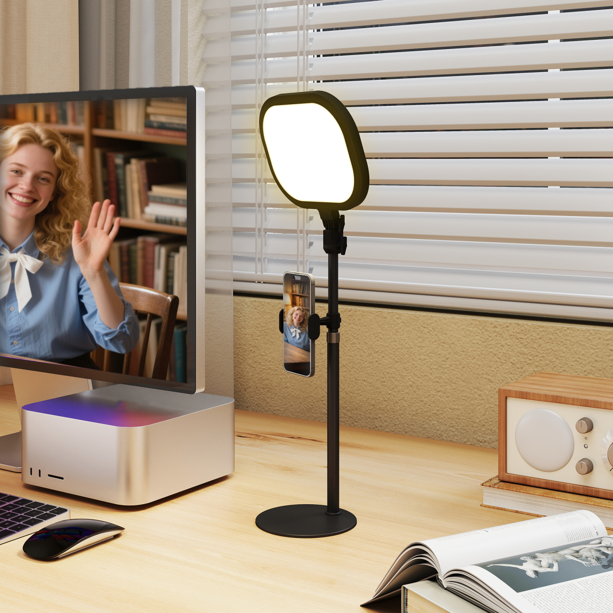 Versatile Bedside Lamp: 5 Colors, 10 Brightness, Phone Holder, Black