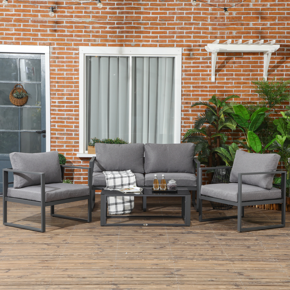 4-Piece Garden Sectional Set with Aluminum Frame, Cushions & Table