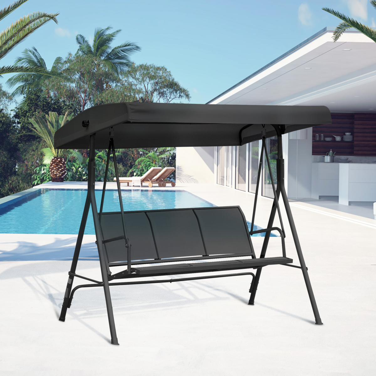 3-Seater Garden Swing with Canopy - Black