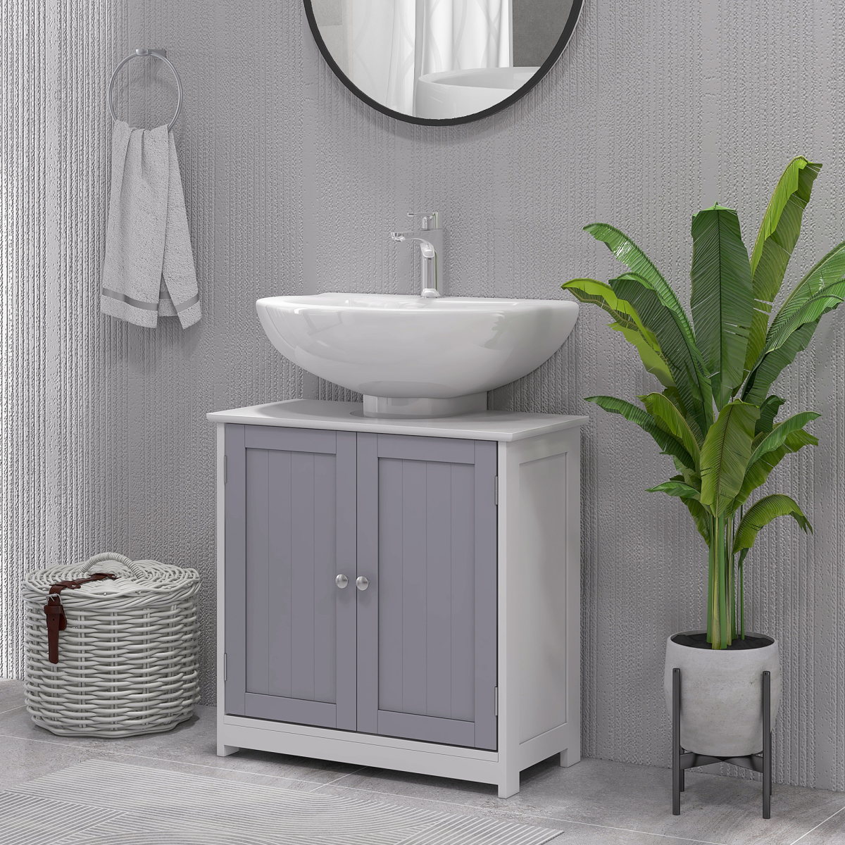 Kleankin 60x60cm Under-Sink Storage Cabinet - Adjustable Grey & White Design