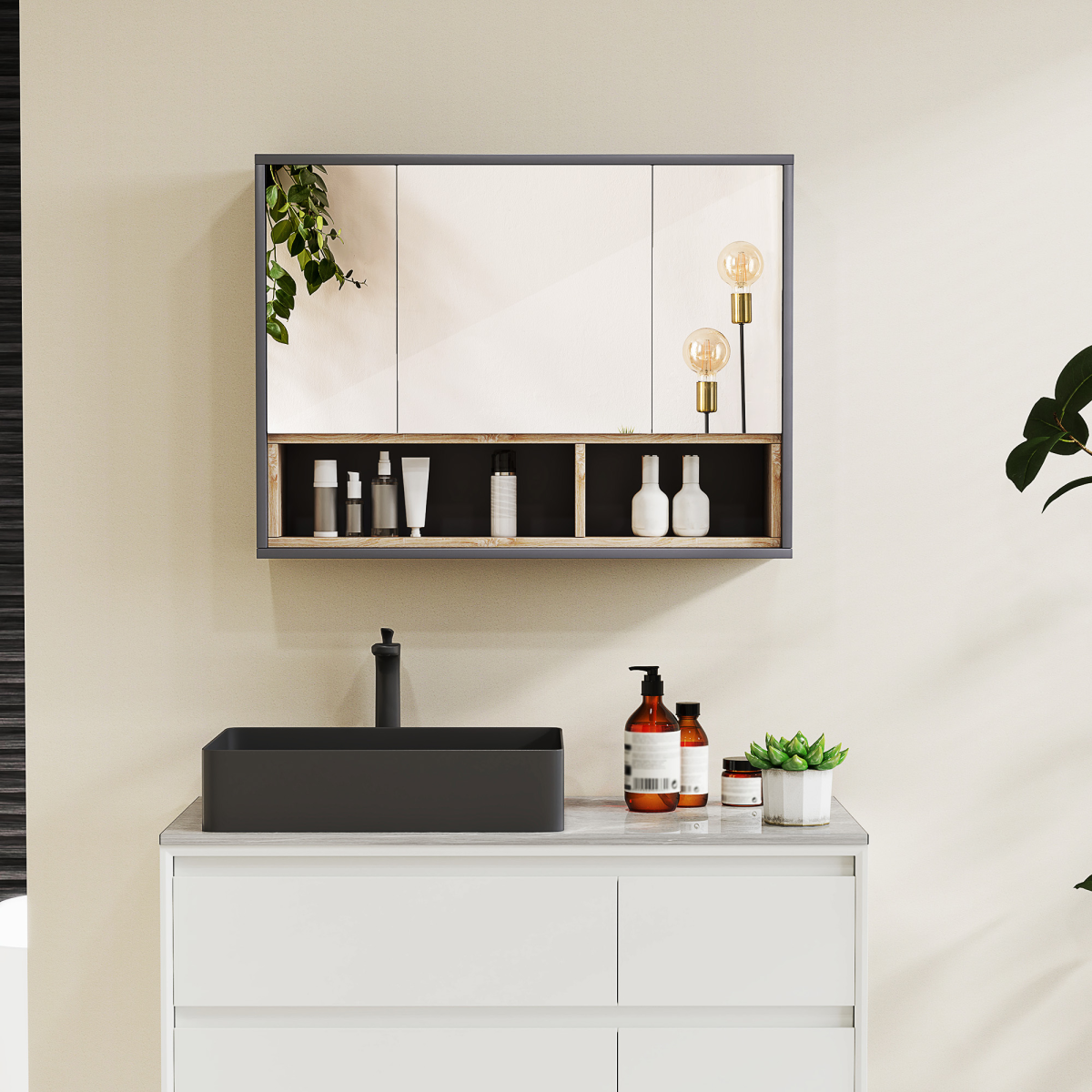 Elegant Wall-Mounted Bathroom Cabinet with Mirror & Smart Storage Solutions