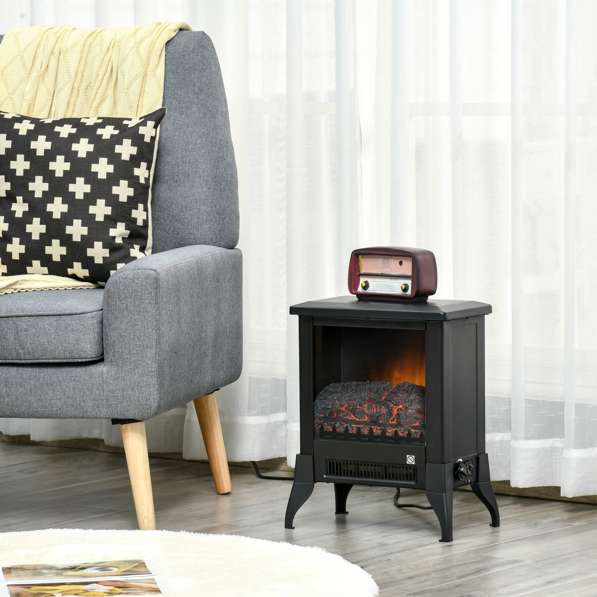 Stylish Electric Fireplace: Adjustable Heat & Overheat Protection!