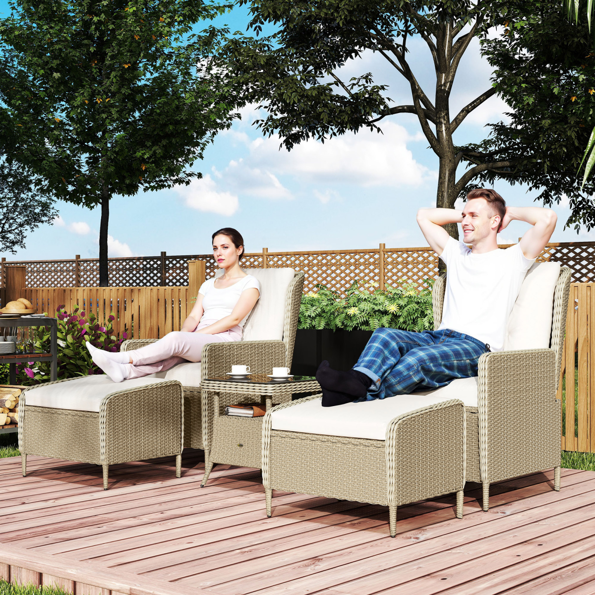 Light Grey Rattan 5-Piece Garden Lounge Set with Reclining Armchairs