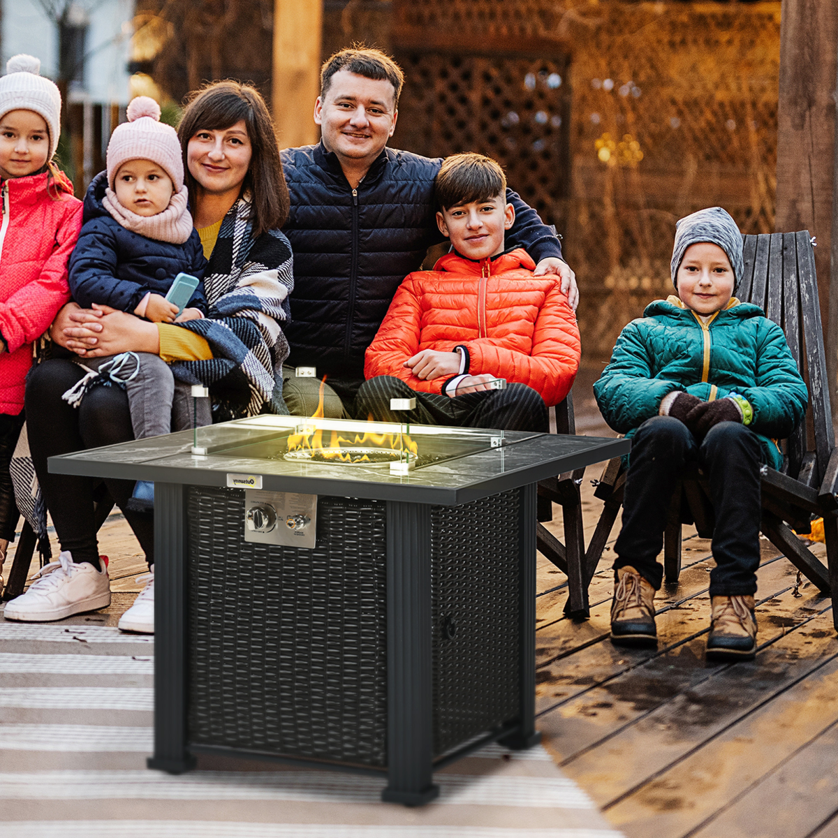 50,000 BTU Gas Fire Pit Table for Patio with Rain Cover Windscreen