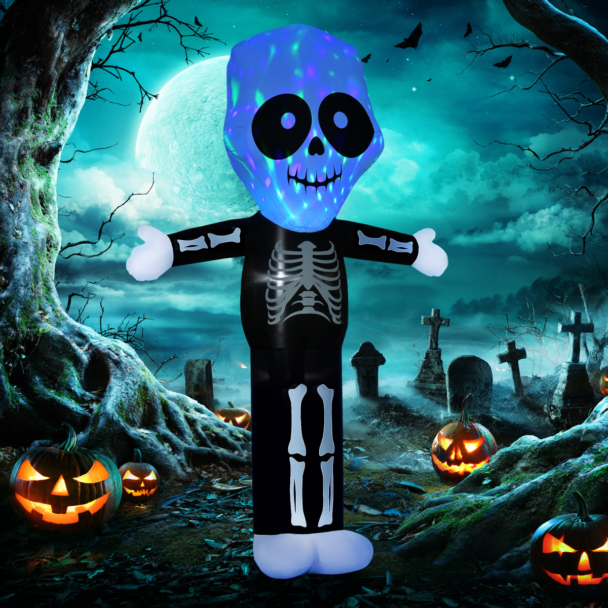 3m Halloween Inflatable Skeleton Ghost with LED Lights