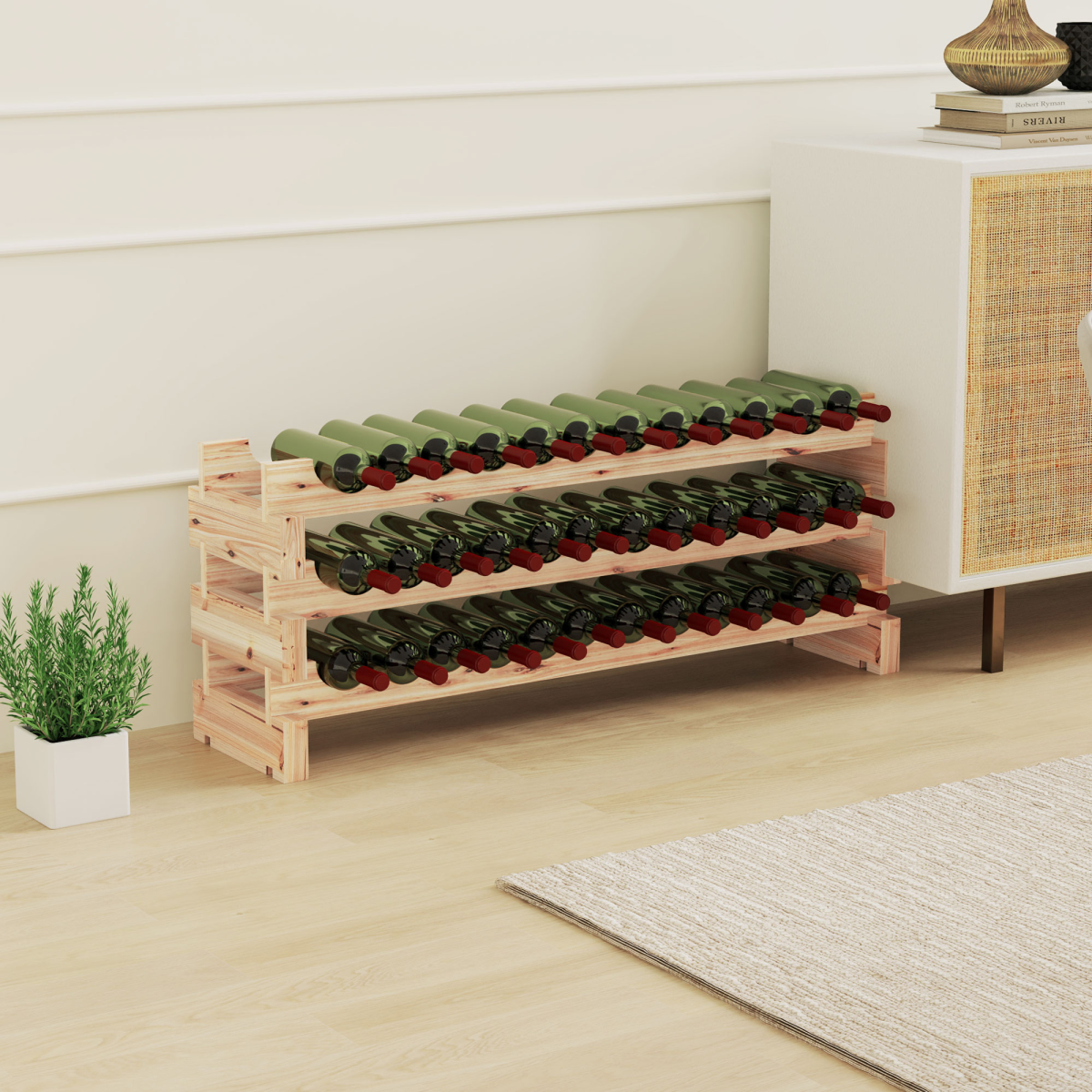 Elegant 36-Bottle Fir Wood Wine Rack - Stylish Storage for Wine Lovers