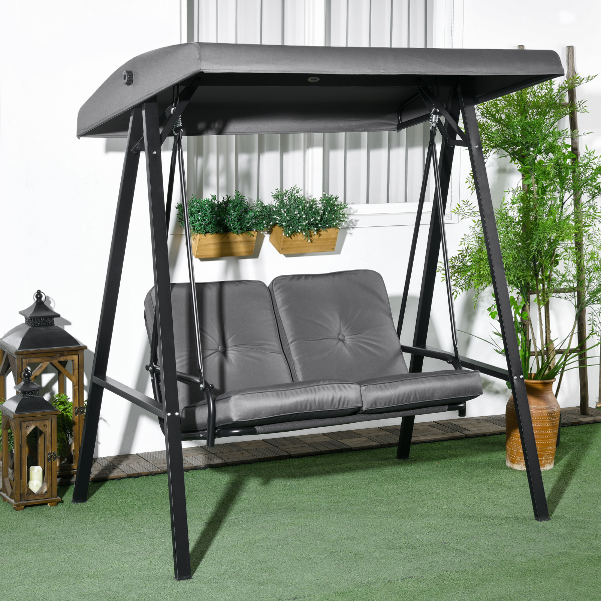 2-Seater Outdoor Swing Chair Hammock with Adjustable Canopy