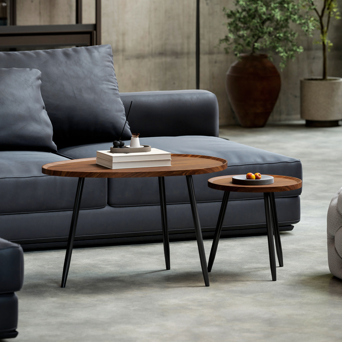 Modern Nesting Tables Set - Chic 2-Piece Side Table with Metal Legs