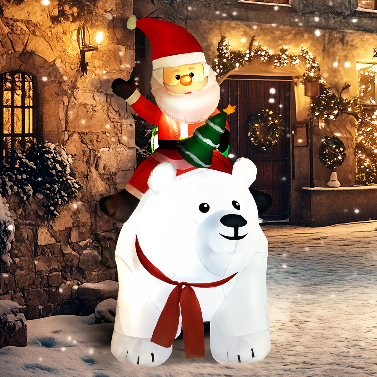 6.6ft Outdoor Christmas Inflatable: Santa Riding Polar Bear