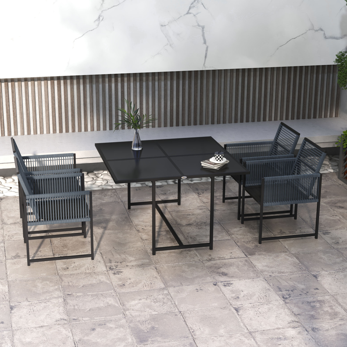 5-Piece Patio Dining Set with Foldable Back - Poolside, Dark Grey