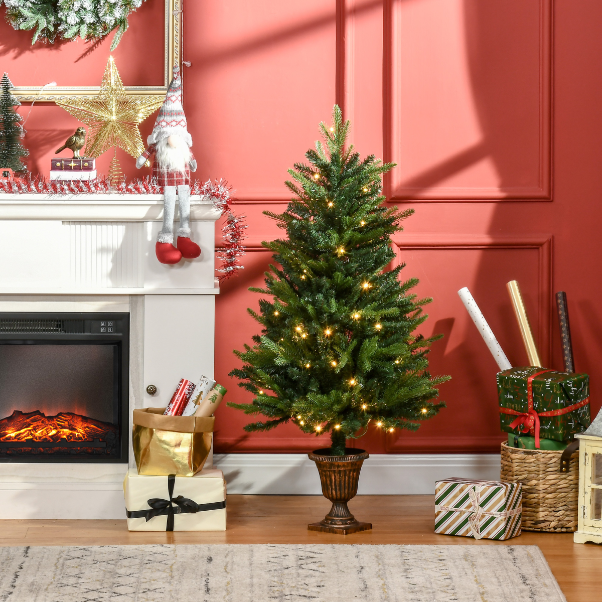 1.2m 4ft Pre-lit Christmas Tree with 750 Tips, Vase Base, 80 LEDs