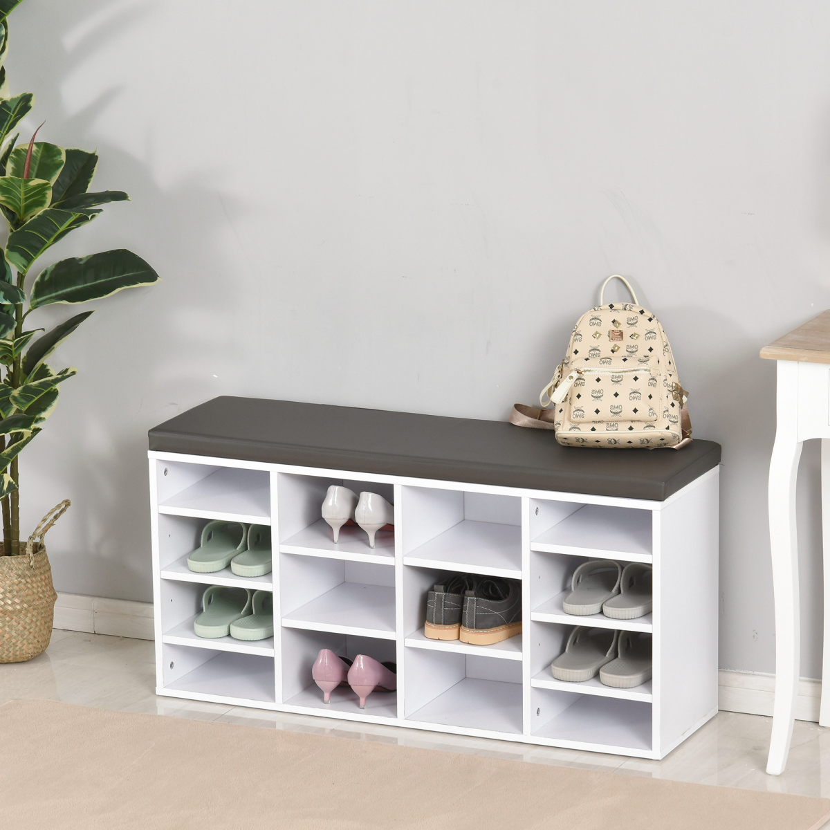 Stylish PU Leather 14-Compartment Shoe Storage Bench for Ultimate Organization