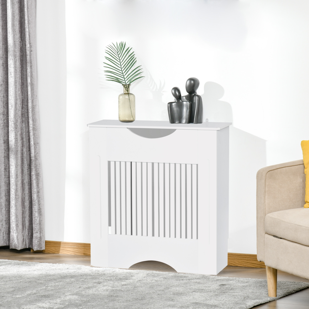 Elegant White Radiator Cover with Slatted Design & Stylish Worktop