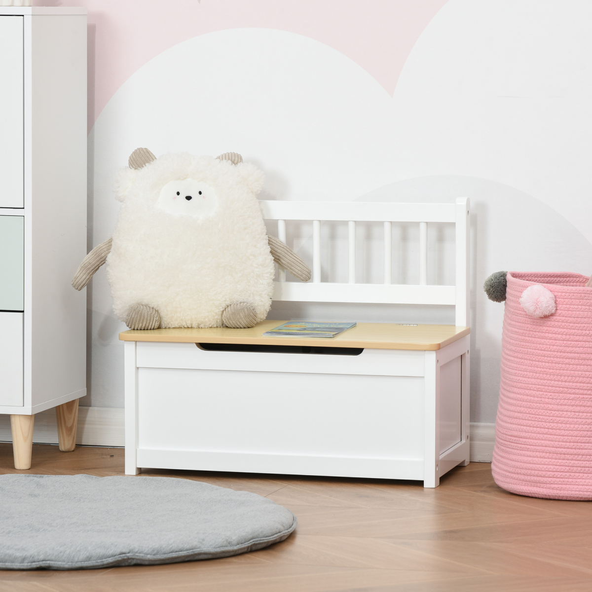 Deluxe 2-in-1 Wooden Toy Box & Kids Bench