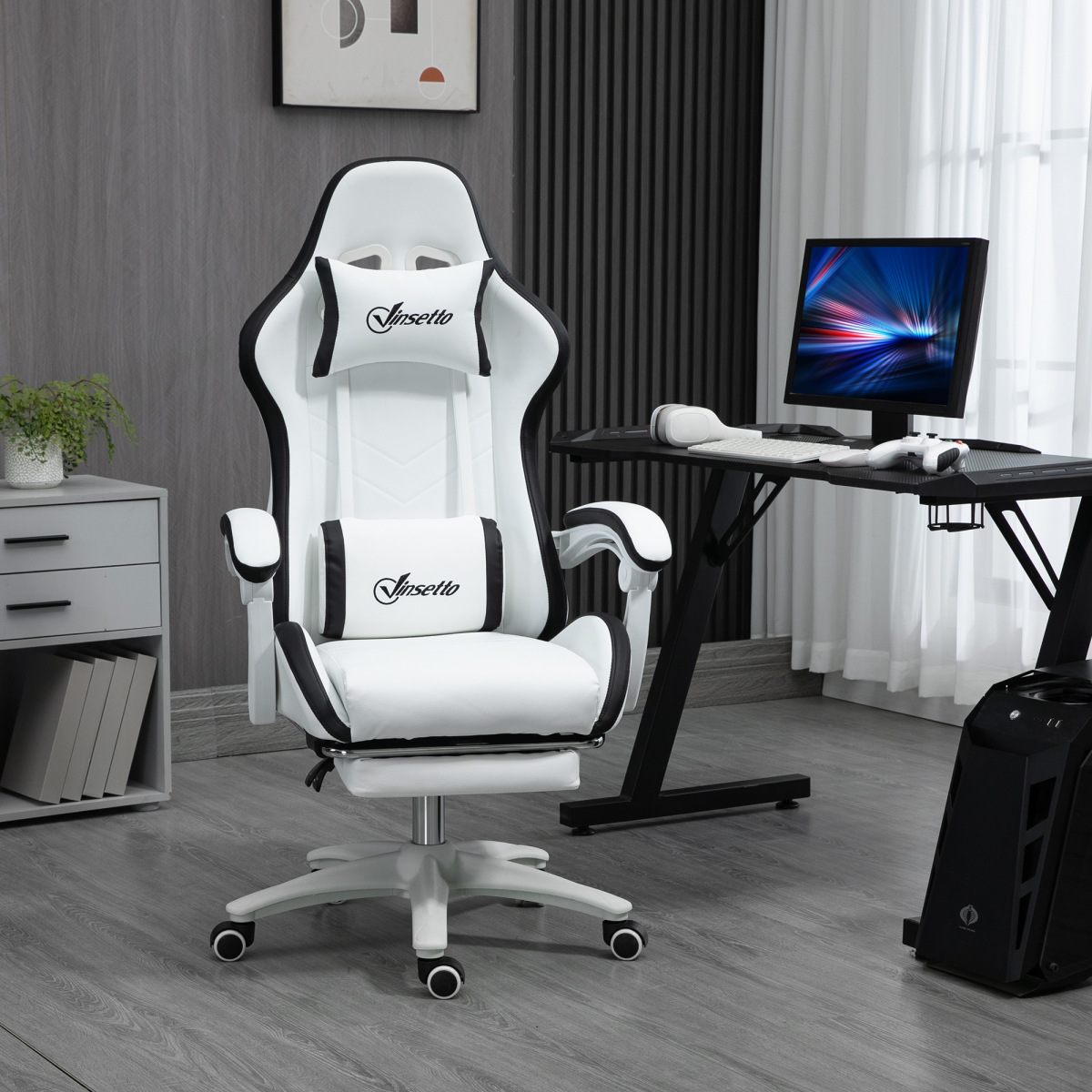 Vinsetto Racing-Style Gaming Chair with Reclining Back & Footrest, Black