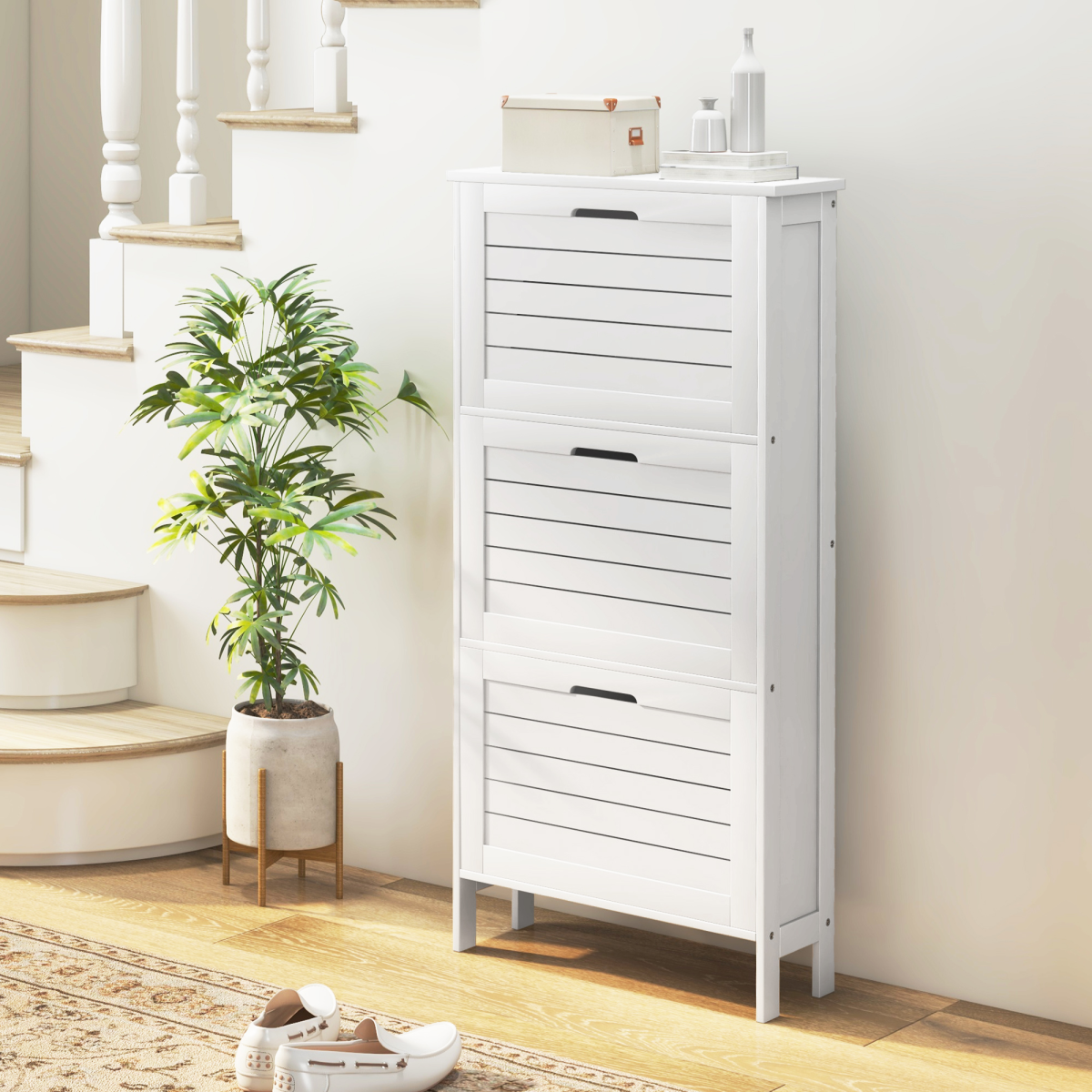 Compact Shoe Storage Cabinet with 3 Flip Drawers