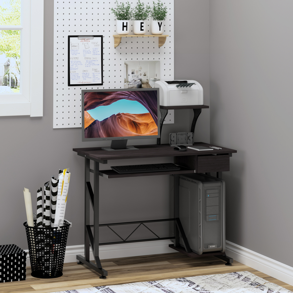 Compact & Stylish Home Office Desk with Sliding Tray, Storage & Stability