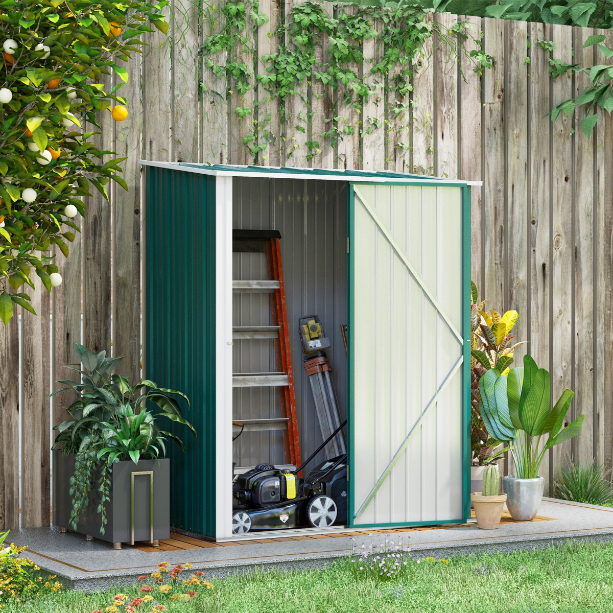 Steel Garden Shed with Lockable Door - Large, Weatherproof, Green