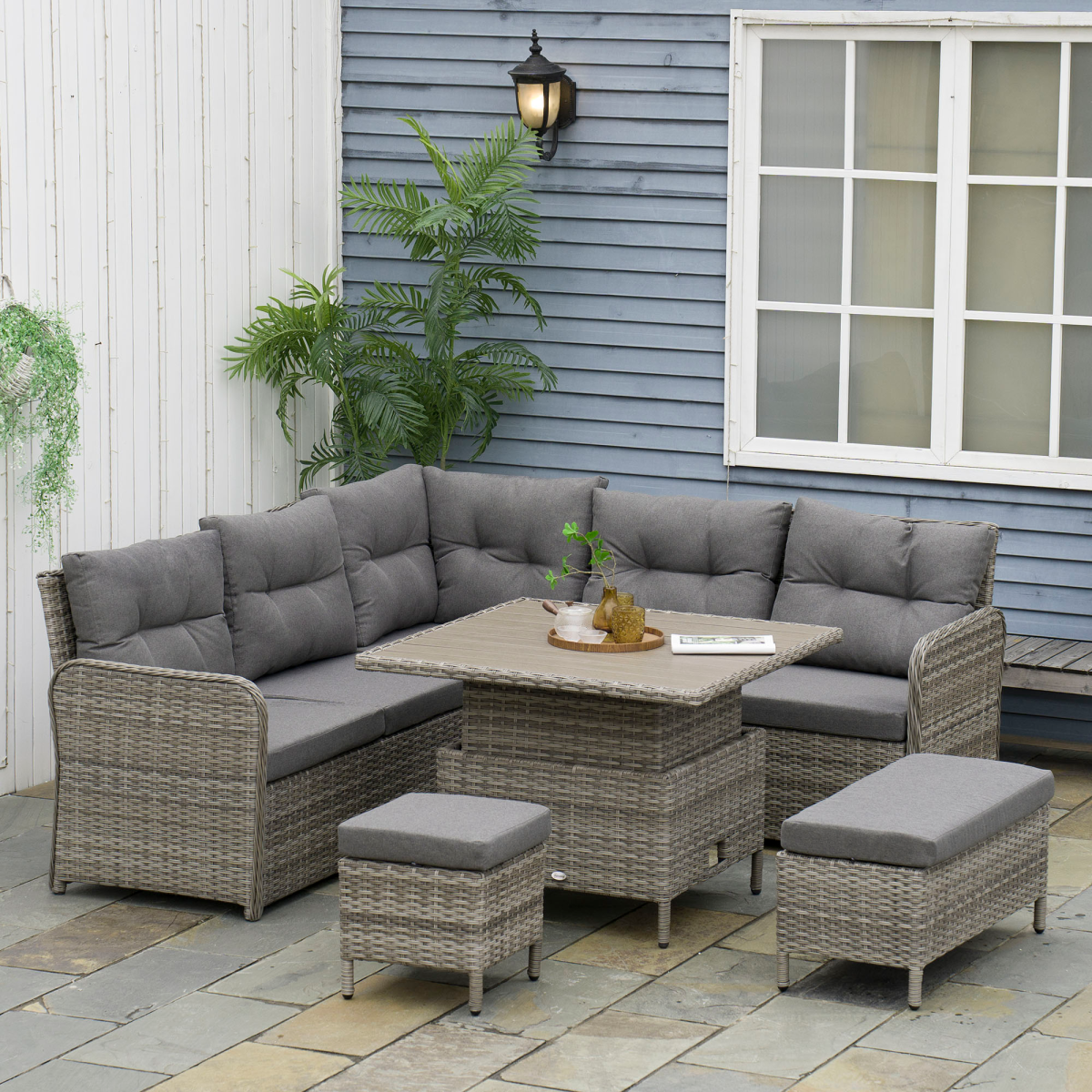 6-Piece Rattan Garden Furniture Set - Corner Sectional Sofa