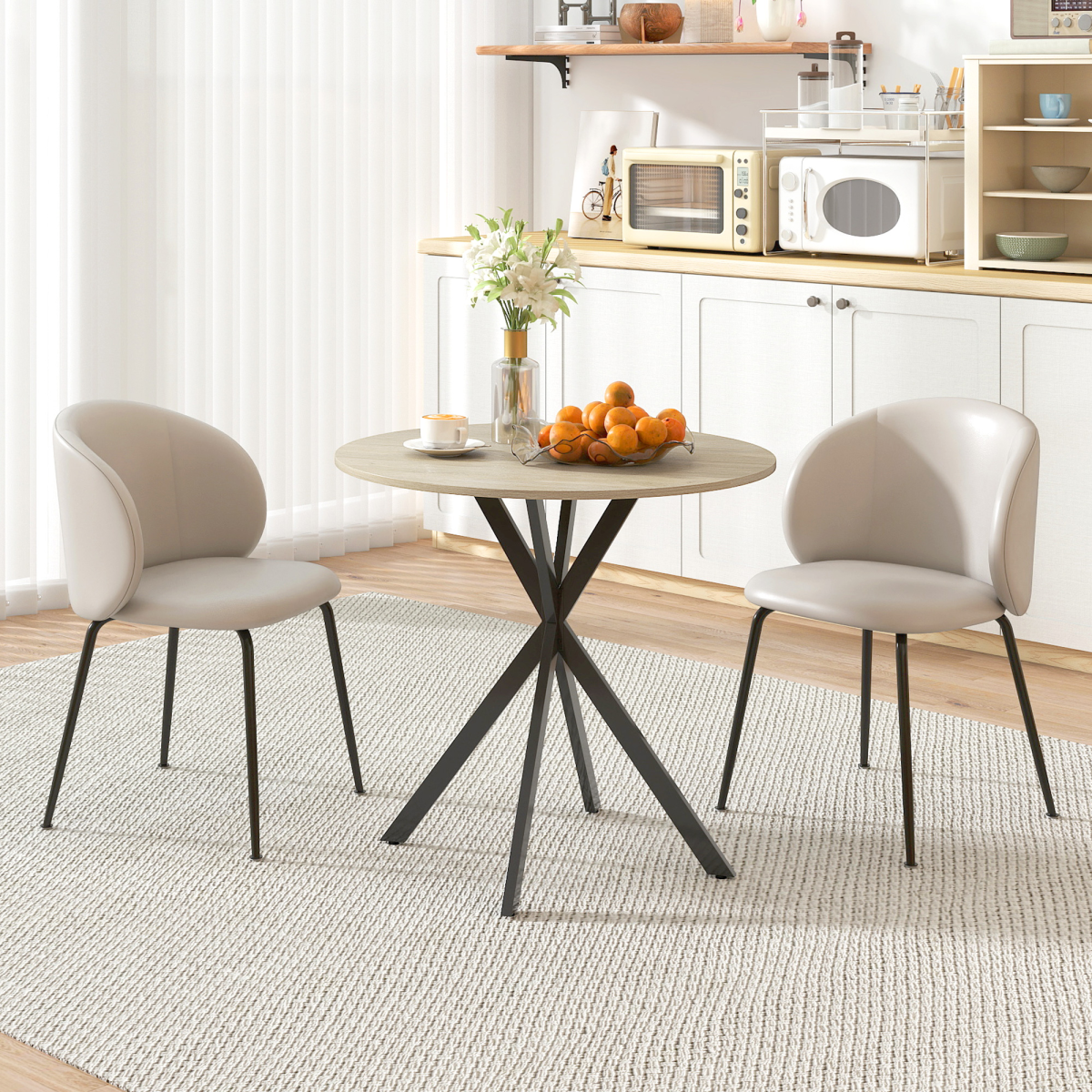 Compact Industrial Round Dining Table - Chic Oak & Steel Design