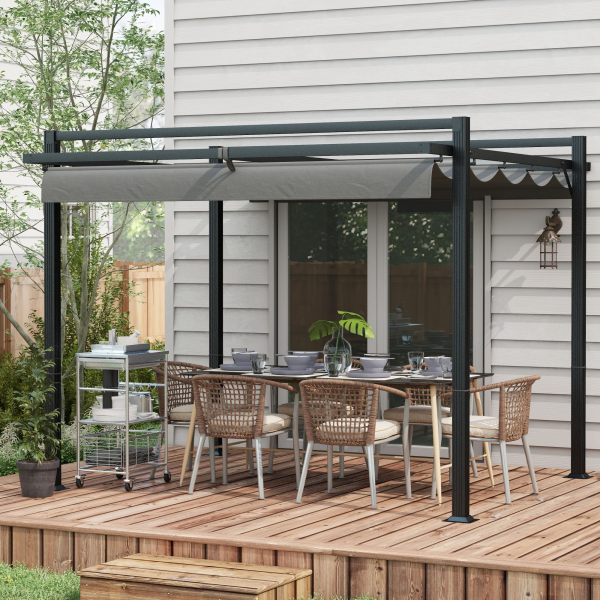 3x3m Retractable Roof Pergola - Aluminium Grey
