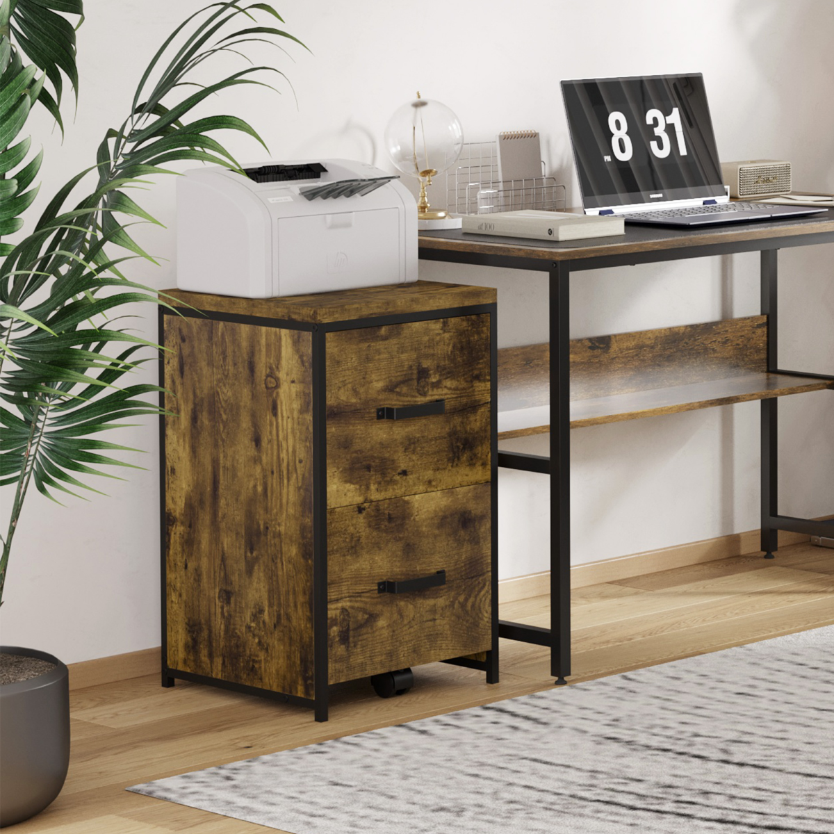 Vintage Steel Frame 2-Drawer Office Filing Cabinet with Adjustable Hanging Bar