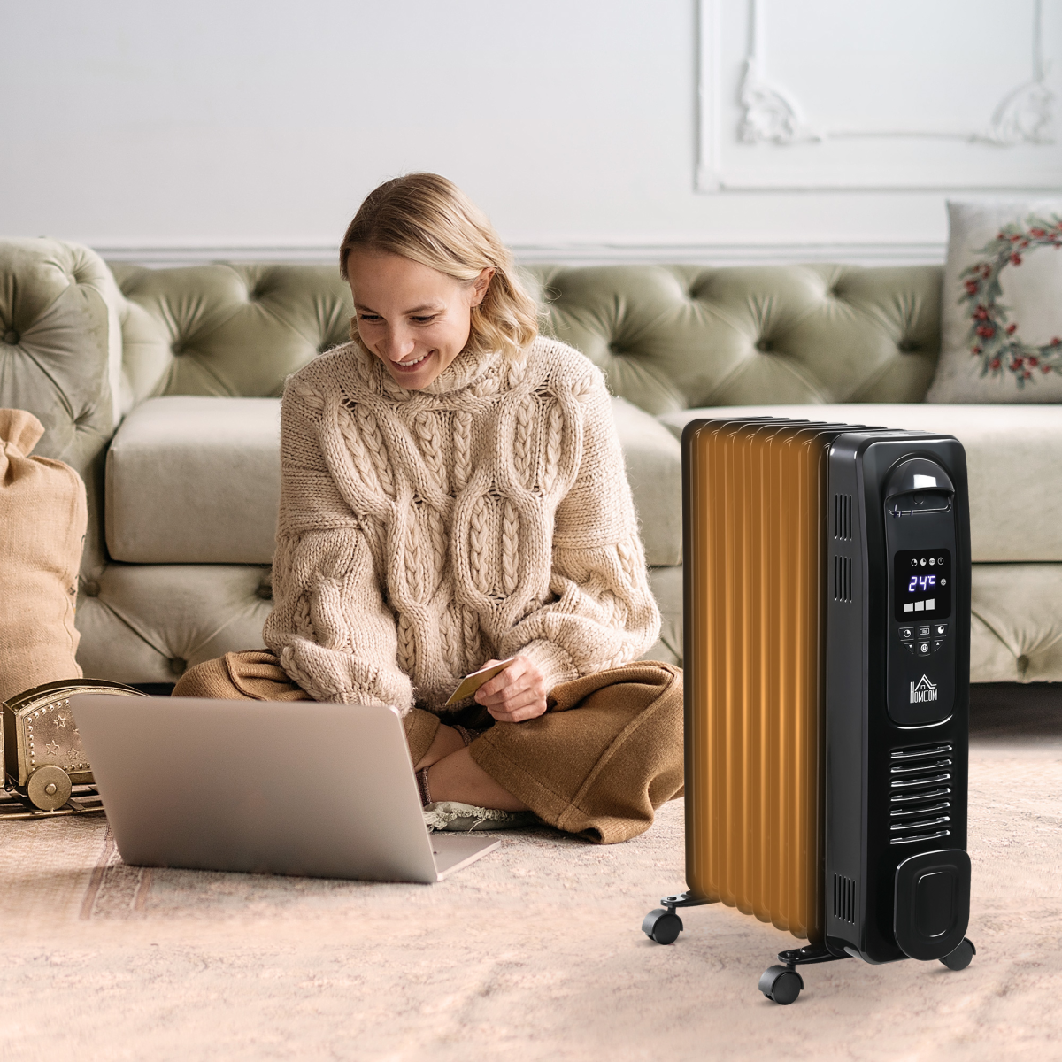 2000W Portable Digital Oil-Filled Radiator Heater with Timer & Remote Control