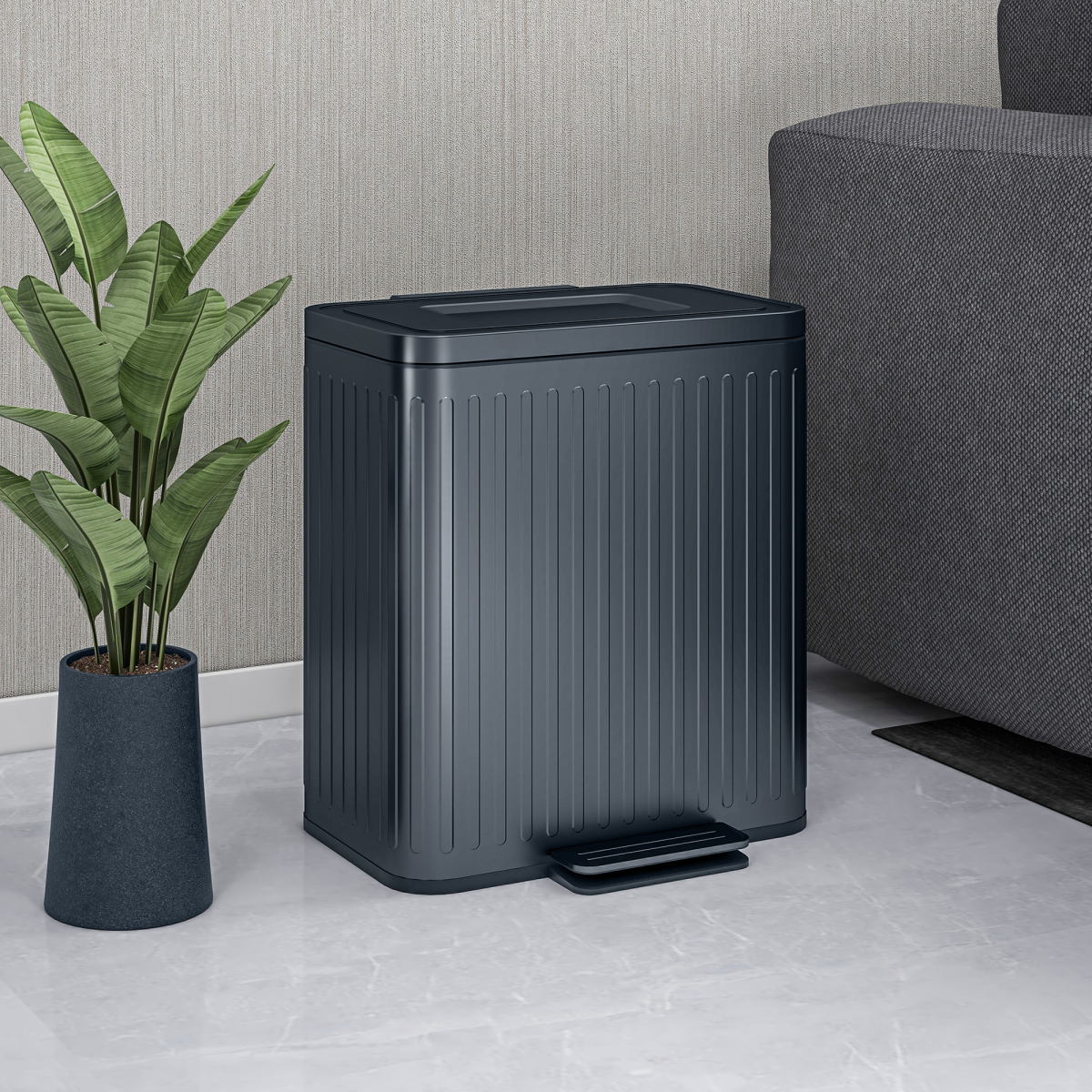 2x20L Double Pedal Bin with Soft-Close Lid - Black