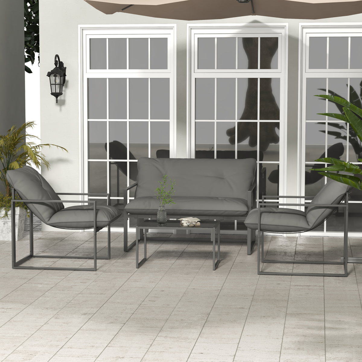 4-Piece Garden Sofa Set with 2 Armchairs, Loveseat & Table - Grey