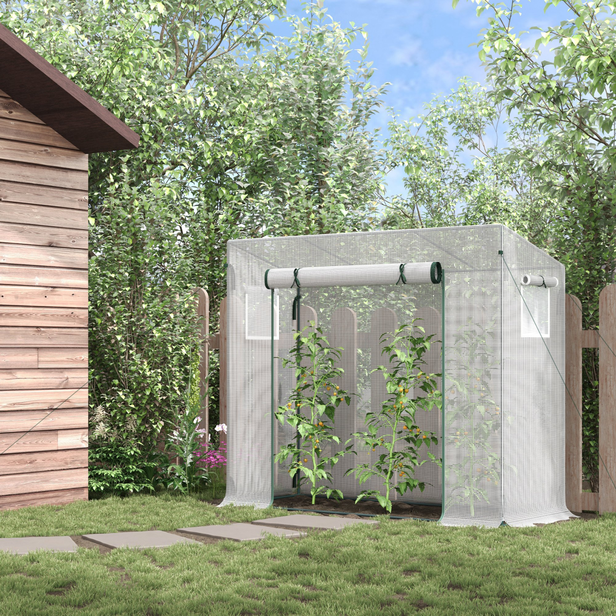 Walk-In Garden Greenhouse 200x76x168 cm with Roll-Up Door