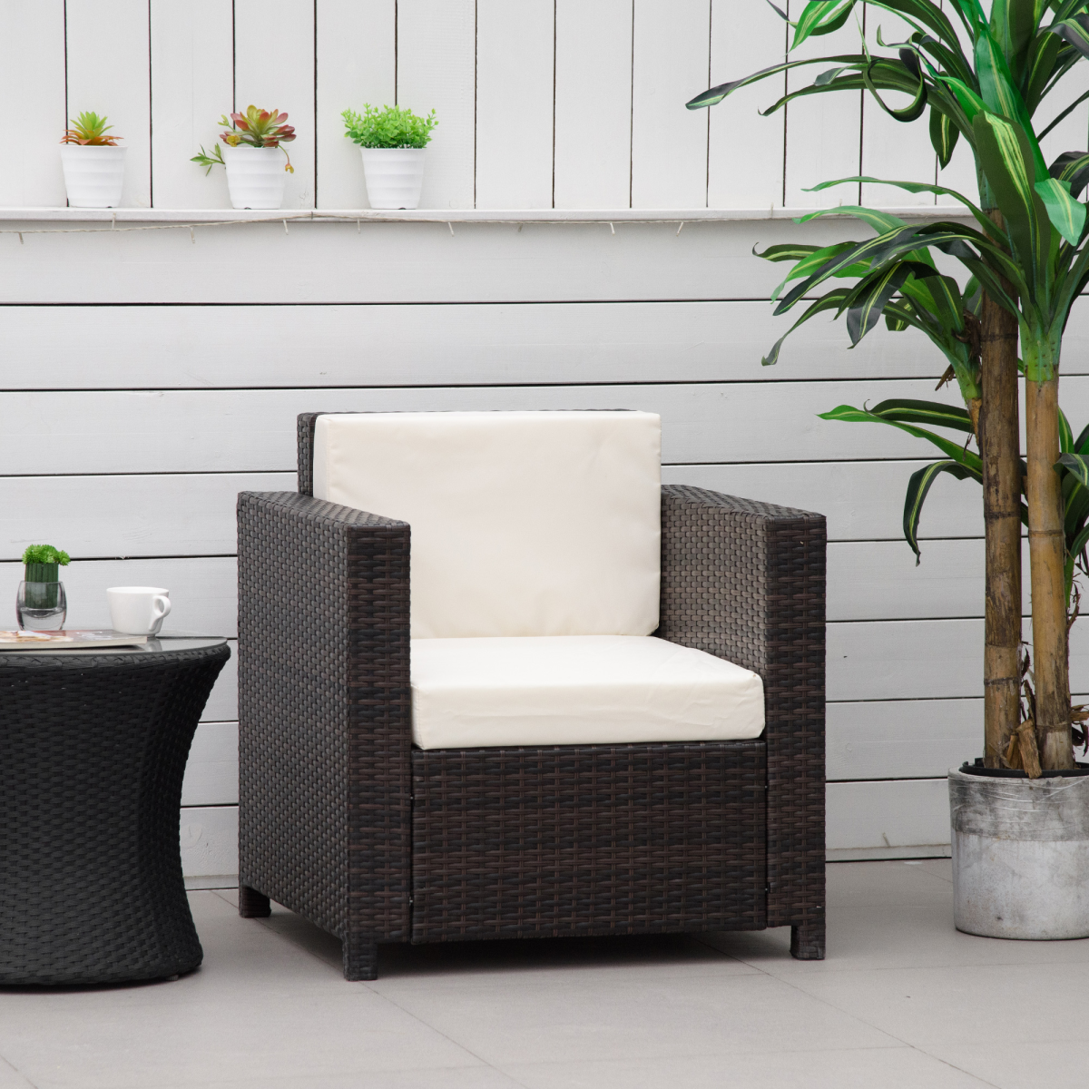 Fire-Resistant Rattan Garden Armchair, Brown - Single Sofa Chair