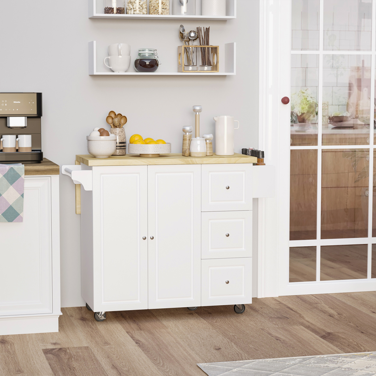 Versatile Drop-Leaf Kitchen Island on Wheels: Stylish Storage & Easy Mobility