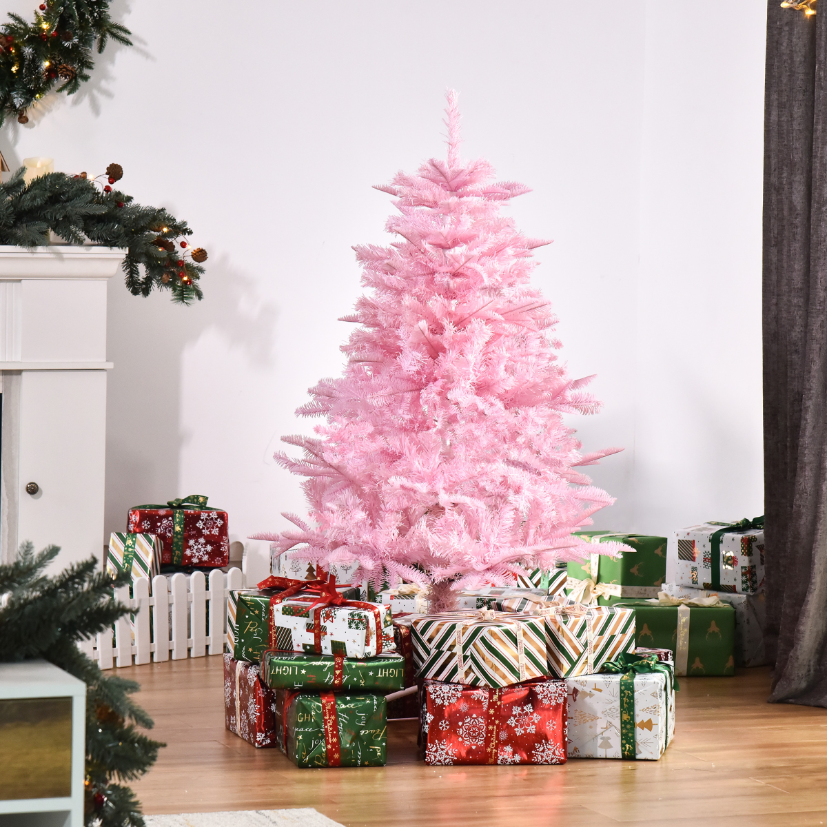 4ft Pink Artificial Christmas Tree - Auto Open, 341-Branch Full Look