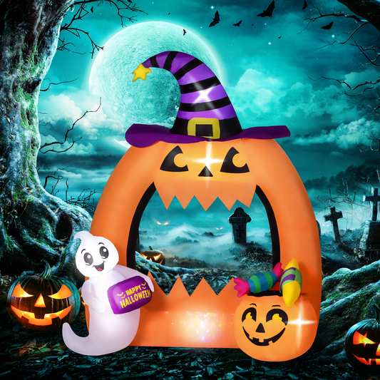 4.9ft Halloween Inflatable Archway with Cute Ghost LED Glow