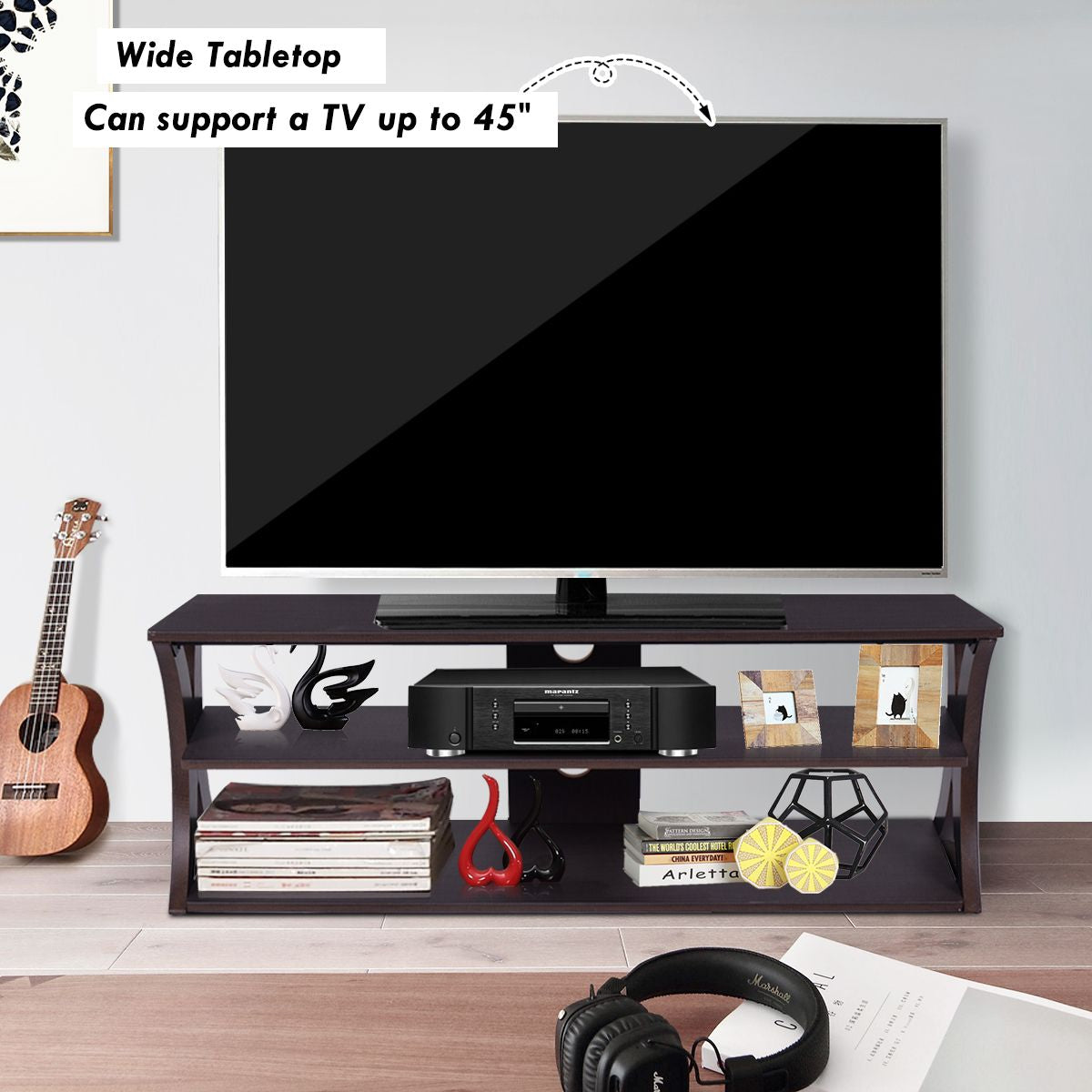Media Console Table with Open Storage Shelves for Living Room Bedroom