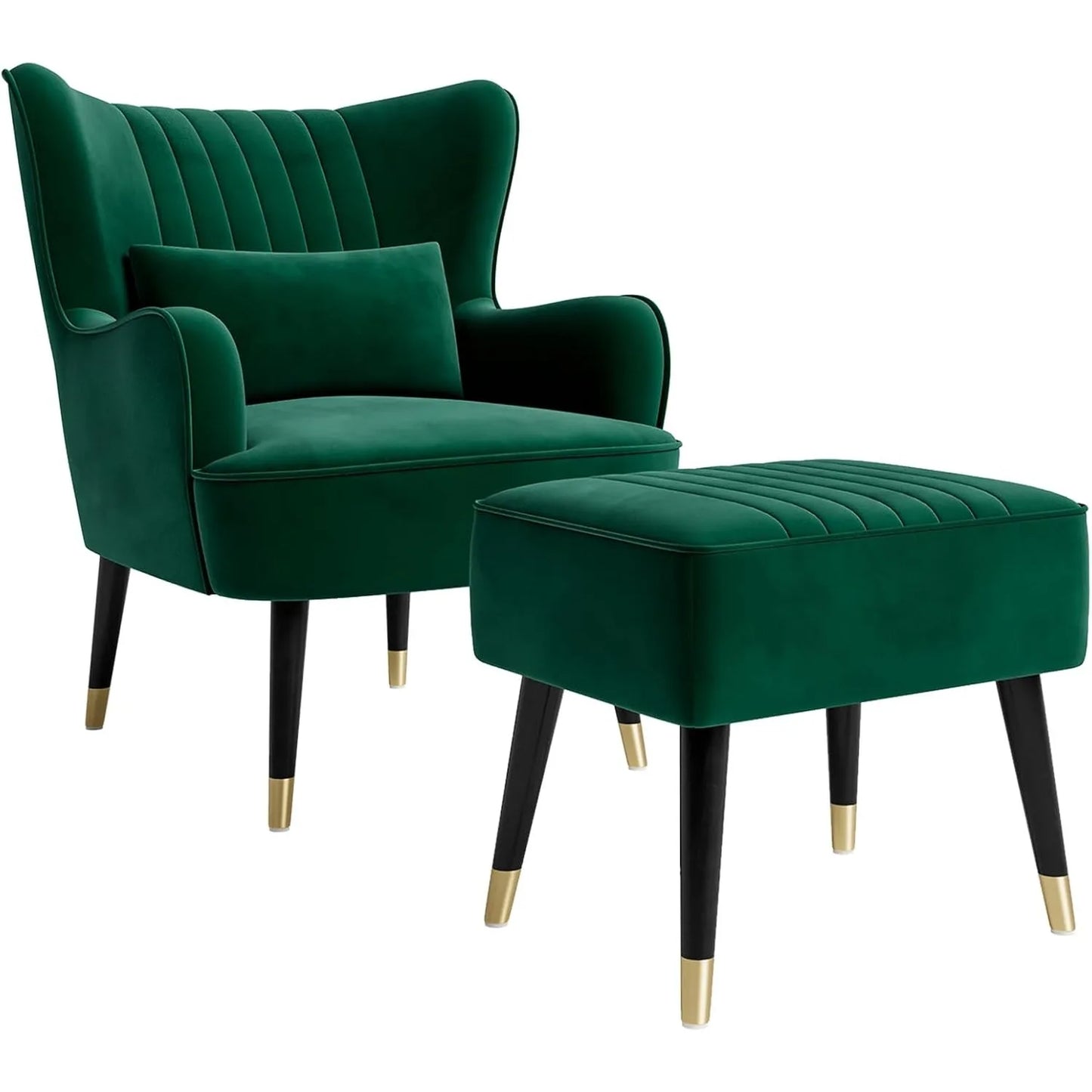 Luxurious Velvet Wingback Accent Chair Set with Ottoman & Lumbar Pillow - Perfect for Your Living Room!