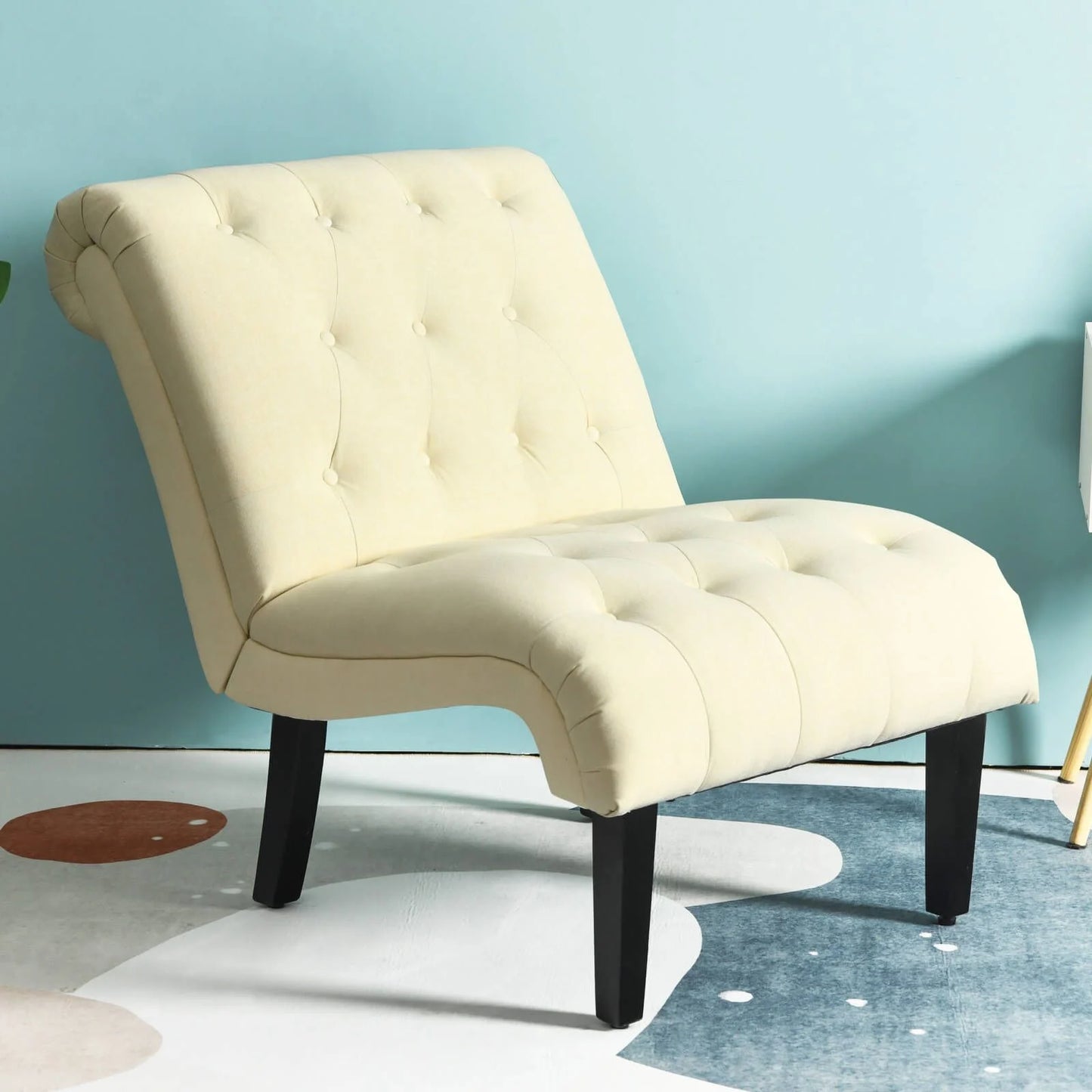 Modern Upholstered Accent Chair with Button Tufted Linen Fabric