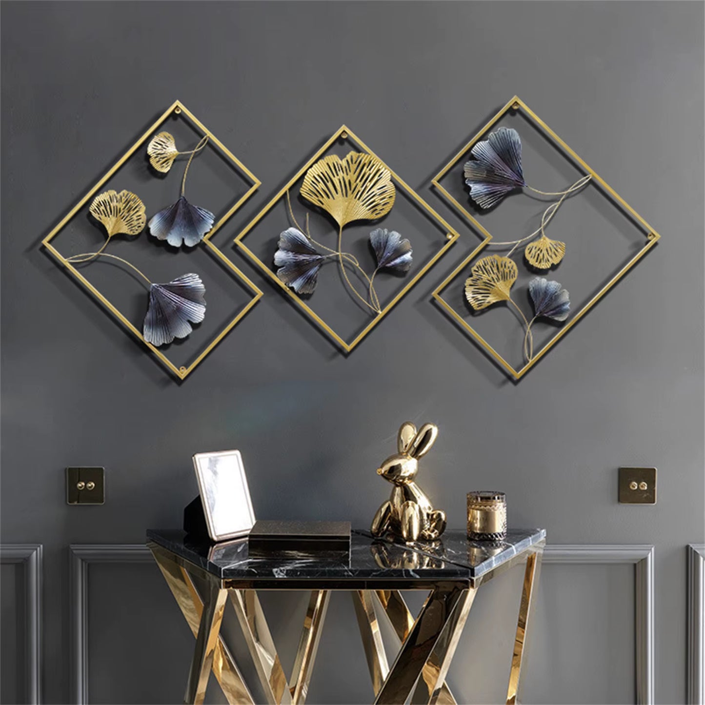 3 Pack Ginkgo Wall Decoration 3D Metal Wall Decor Leaf Wall Background for Living Room Home Office