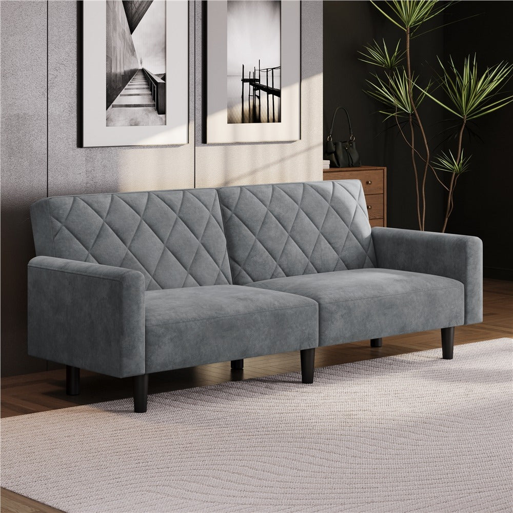 Costoffs 3-in-1 Velvet Convertible Futon Sofa Bed Upholstered Futon Couch with Diamond Tufted Design