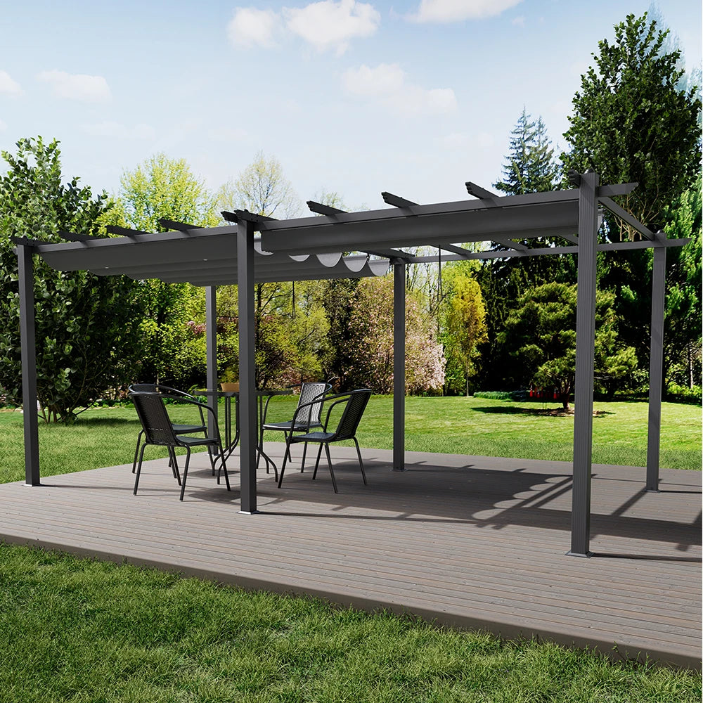 Metal Pergola W/Thicker Post & Upgraded Retractable Pergola Canopy, Heavy-Duty Aluminum Pergolas and Gazebos