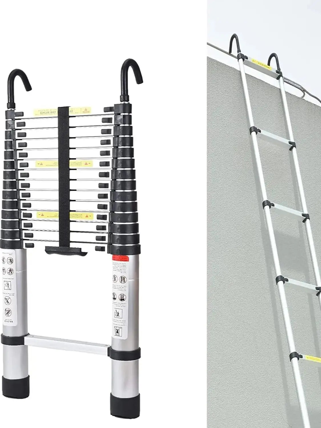 6.2M Heavy Duty Telescopic Ladders with Hooks 14 Steps Aluminum Extending Roof Ladder for Multi-Purpose Indoor Outdoor Roof Work