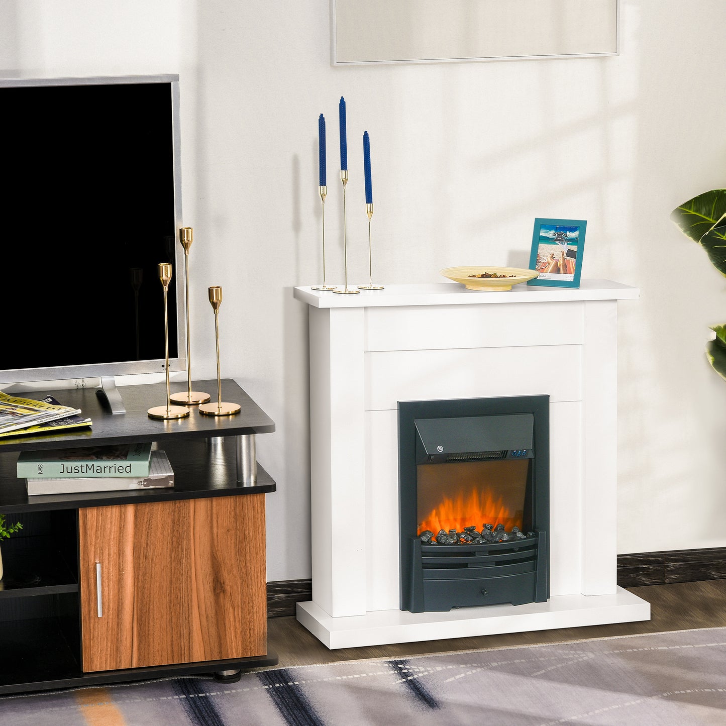 Elegance Meets Comfort: 2000W 5-Level White Electric Fireplace Heater w/ Remote