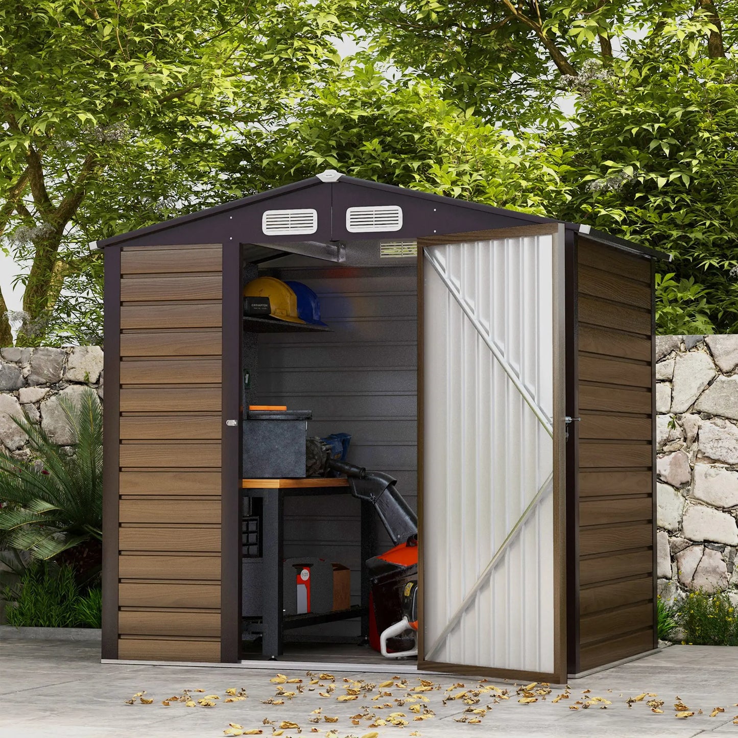 6.2 x 4.3 Ft Metal Garden Shed with Ventilation Slots for Outdoor Use