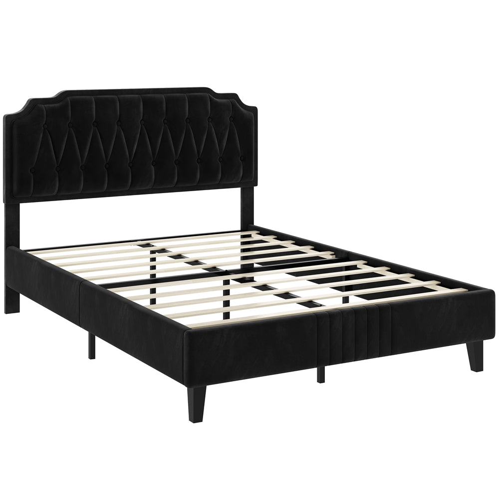 Double/King Bed Frame Upholstered Platform Bed with Adjustable Button Tufted Headboard/Velvet