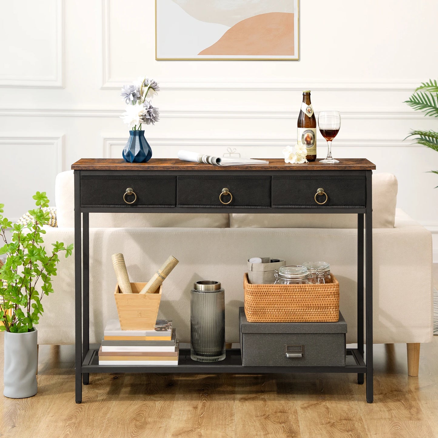 Stylish HOOBRO Narrow Console Table with 2 Drawers & Shelves - Perfect for Entryway, Living Room & Hallway