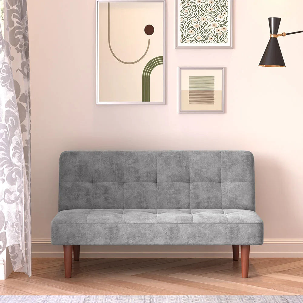 Small Modern 2-Seater Padded Convertible Sofa Bed with Wooden Legs for Study and Living Room, 122Cm W X 86Cm D X 35Cm H