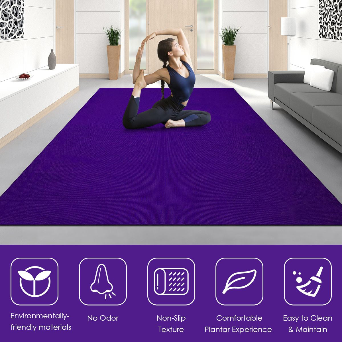 182 cm Thick Yoga Mat with Dual-Sided Non-Slip Surface