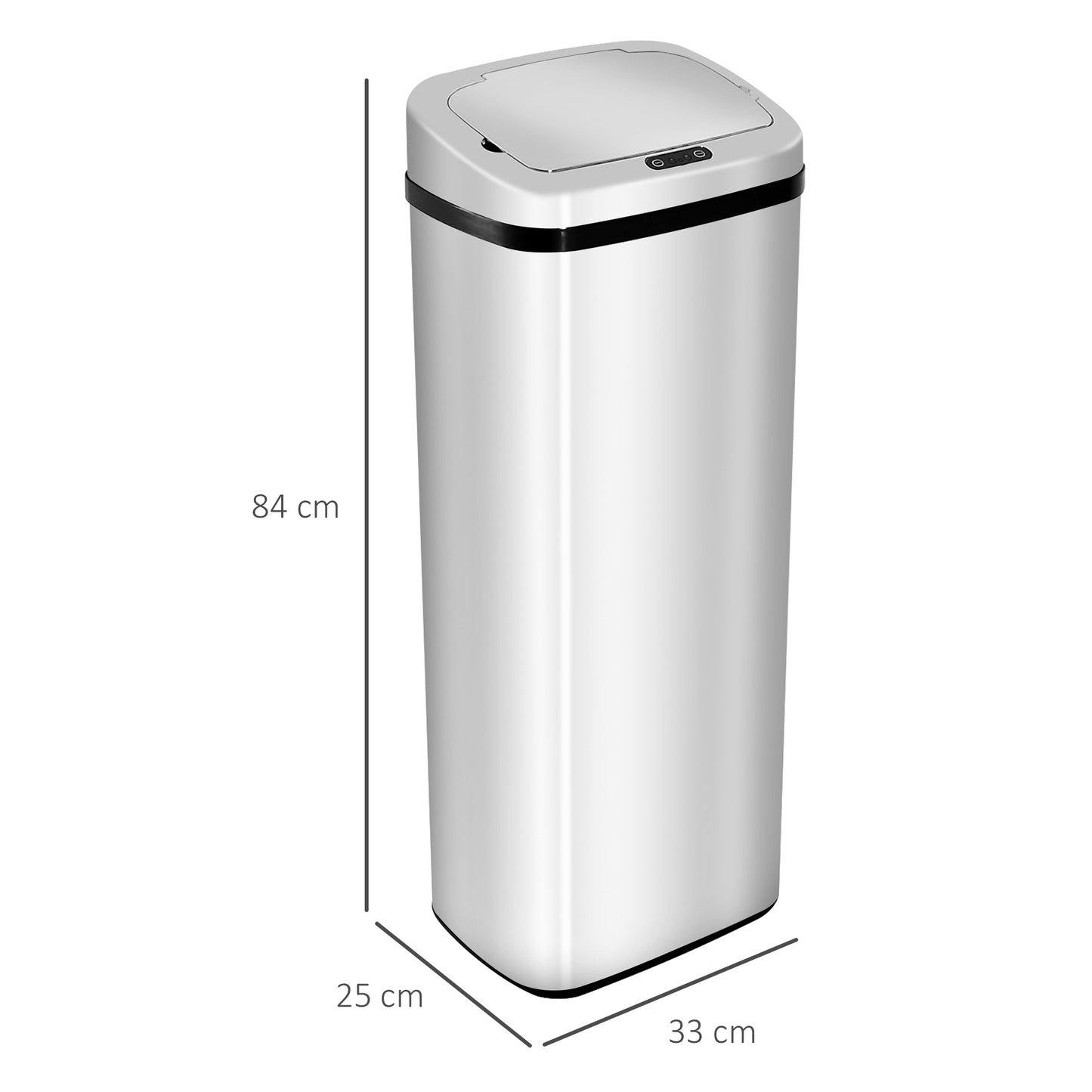 50L Motion Sensor Trash Bin - ABS, Silver/Black, Touchless Lid